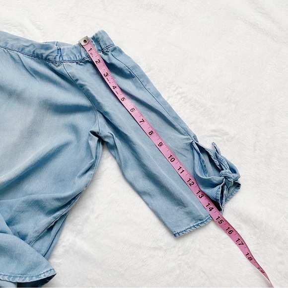 Off Shoulder Tied Sleeve Chambray Top - Picture 5 of 10